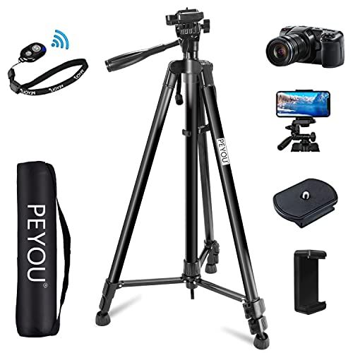  PEYOU 62 Phone Tripod Stand, Aluminum Lightweight Tripod for Camera and Phone, Cell Phone Tripod with Remote Shutter, Phone Mount Holder and Carry Bag, Compatible with Smartphone &