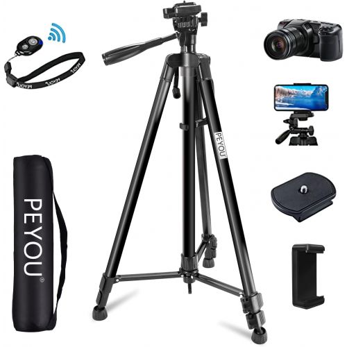  PEYOU 62 Phone Tripod Stand, Aluminum Lightweight Tripod for Camera and Phone, Cell Phone Tripod with Remote Shutter, Phone Mount Holder and Carry Bag, Compatible with Smartphone &