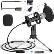 Recording Microphone with Stand, PEYOU Plug and Play Microphone for iPhone Computer, with [Real-Time Earback Monitor] Podcast Condenser Microphone, Clear Sound PC Mic for Singing/G