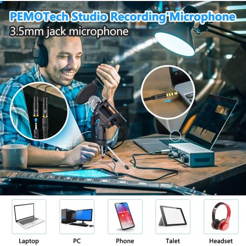  Recording Microphone with Stand, PEYOU Plug and Play Microphone for iPhone Computer, with [Real-Time Earback Monitor] Podcast Condenser Microphone, Clear Sound PC Mic for Singing/G