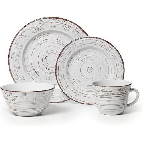  Pfaltzgraff Trellis White 16-Piece Dinnerware Set, Service for 4, Distressed White