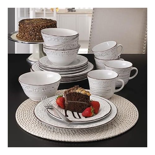  Pfaltzgraff Trellis White 16-Piece Dinnerware Set, Service for 4, Distressed White