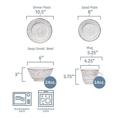  Pfaltzgraff Trellis White 16-Piece Dinnerware Set, Service for 4, Distressed White