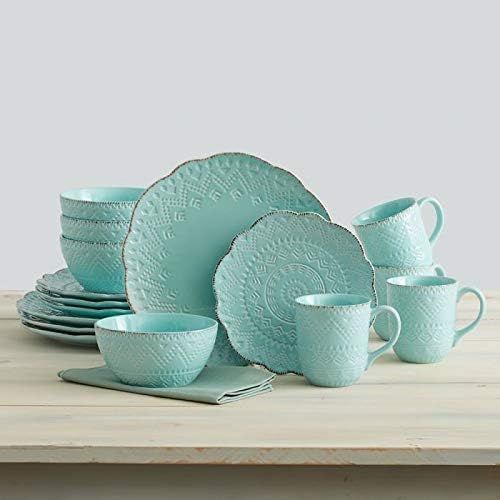  Pfaltzgraff Remembrance Teal 32 Piece Dinnerware Set, Service for 8