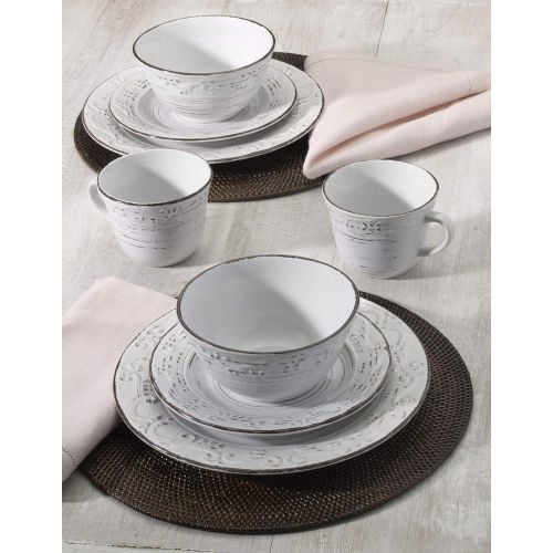  [아마존베스트]Pfaltzgraff Trellis 16-Piece Dinnerware Set, Service for 4, Distressed White