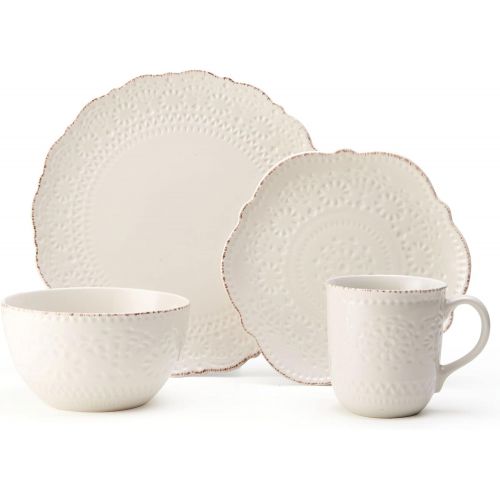  [아마존베스트]Pfaltzgraff Chateau Cream 16-Piece Stoneware Dinnerware Set, Service for 4, Off White