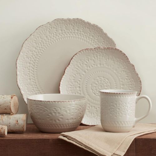  [아마존베스트]Pfaltzgraff Chateau Cream 16-Piece Stoneware Dinnerware Set, Service for 4, Off White