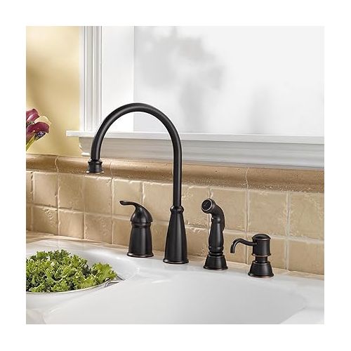  Pfister Avalon Kitchen Sink Faucet with Side Sprayer and Soap Dispenser, Single Handle, High Arc, Tuscan Bronze Finish, GT264CBY