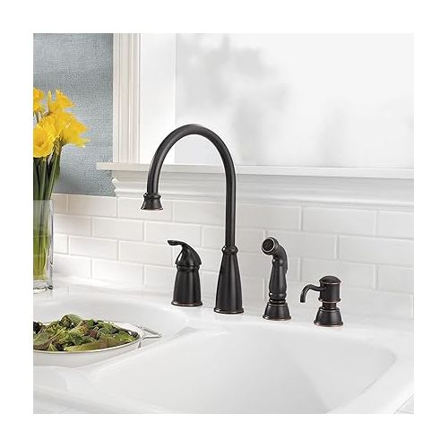  Pfister Avalon Kitchen Sink Faucet with Side Sprayer and Soap Dispenser, Single Handle, High Arc, Tuscan Bronze Finish, GT264CBY