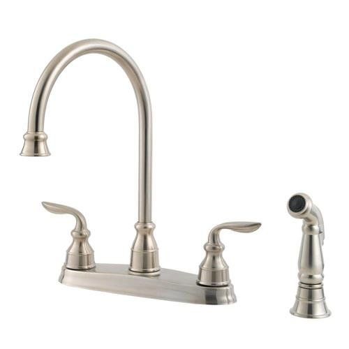  Pfister GT36-4CBS Avalon 2-Handle High Arc Kitchen Faucet with Side Spray, Stainless Steel