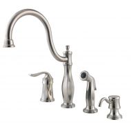 Pfister LF0264TWS Cadenza 1-Handle Kitchen Faucet with Side Spray and Soap Dispenser in Stainless Steel, Water-Efficient Model