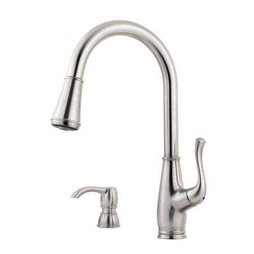  Pfister F5297SWS Sedgwick 1-Handle Pull-Down Kitchen Faucet with Soap Dispenser, Stainless Steel