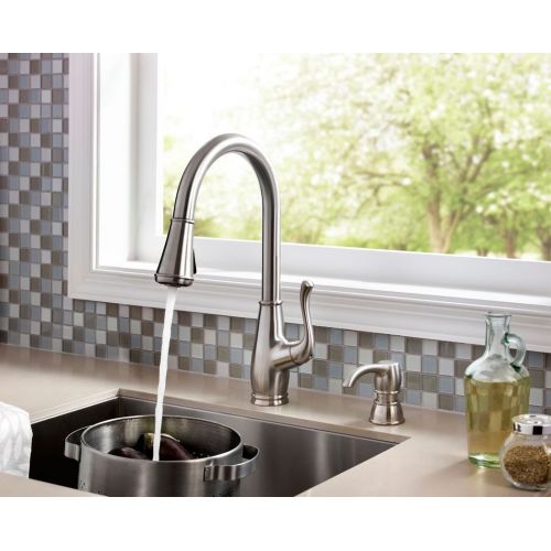  Pfister F5297SWS Sedgwick 1-Handle Pull-Down Kitchen Faucet with Soap Dispenser, Stainless Steel
