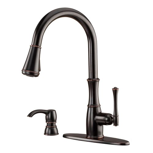  Pfister F5297WHY Wheaton 1-Handle Pull-Down Kitchen Faucet with Soap Dispenser, Tuscan Bronze