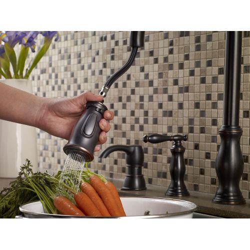  Pfister Hanover 2-Handle Pull-Down Kitchen Faucet with Soap Dispenser, Tuscan Bronze