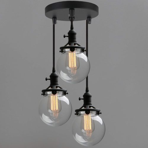  Phansthy Chandelier Light 3 Lights Industrial Pendant Light with 5.9 Inch Clear Glass Canopy