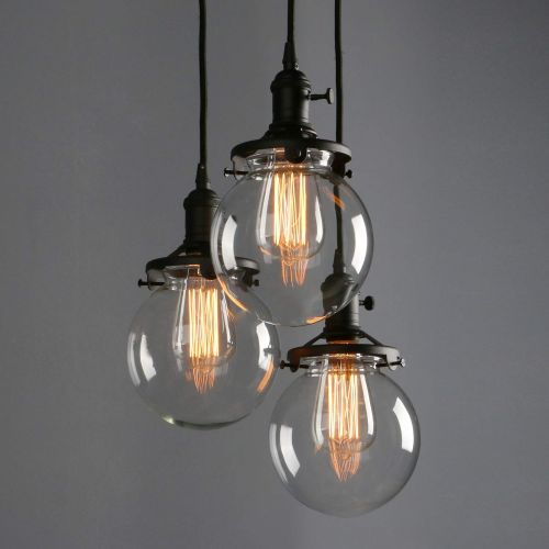  Phansthy Chandelier Light 3 Lights Industrial Pendant Light with 5.9 Inch Clear Glass Canopy