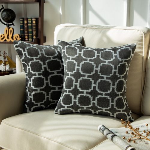  Set of 2 Phantoscope Decorative Polyester Cotton Jacquard Geometric Sofa Bed Home Living Throw Pillow Cushion Cover Size 18 x 18