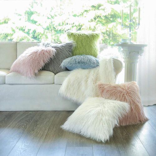  Set of 2 Throw pillow Covers Faux Fur Phantoscope Decorative New Luxury Series Merino Style Black Faux Fur Throw Pillow Case Cushion Cover 18 x 18