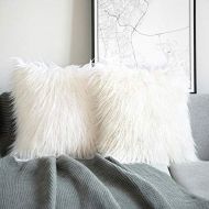 [아마존 핫딜] [아마존핫딜]Phantoscope Luxury Series Pack of 2 Decorative Faux Fur Throw Pillow Case Cushion Cover, Off White 18 x 18 inches, 45 x 45 cm