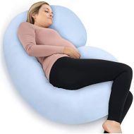 [아마존베스트]PharMeDoc Pregnancy Pillow with Jersey Cover, C Shaped Full Body Pillow (Light Blue)