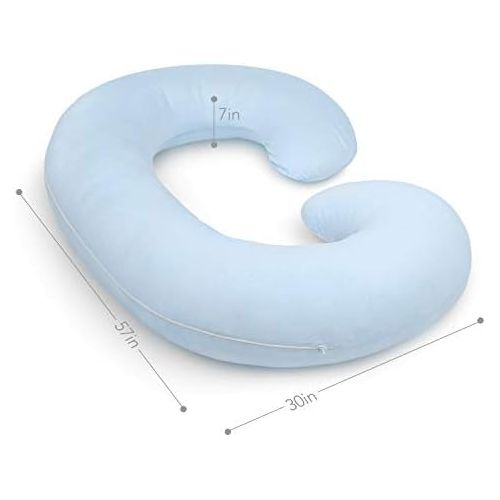  [아마존베스트]PharMeDoc Pregnancy Pillow with Jersey Cover, C Shaped Full Body Pillow (Light Blue)