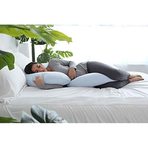  [아마존베스트]PharMeDoc Pregnancy Pillow with Jersey Cover, C Shaped Full Body Pillow (Light Blue)