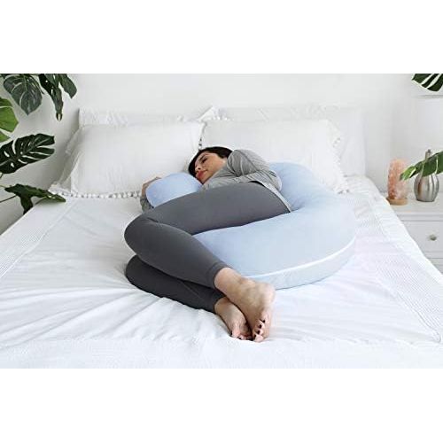  [아마존베스트]PharMeDoc Pregnancy Pillow with Jersey Cover, C Shaped Full Body Pillow (Light Blue)