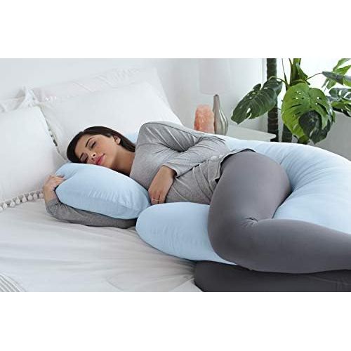  [아마존베스트]PharMeDoc Pregnancy Pillow with Jersey Cover, C Shaped Full Body Pillow (Light Blue)