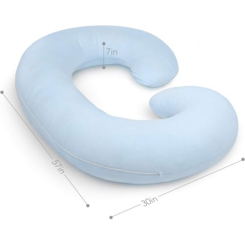  [아마존베스트]PharMeDoc Pregnancy Pillow with Jersey Cover, C Shaped Full Body Pillow (Light Blue)