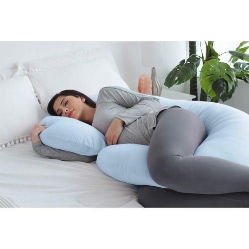  [아마존베스트]PharMeDoc Pregnancy Pillow with Jersey Cover, C Shaped Full Body Pillow (Light Blue)