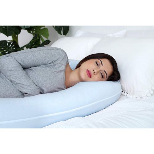  [아마존베스트]PharMeDoc Pregnancy Pillow with Jersey Cover, C Shaped Full Body Pillow (Light Blue)
