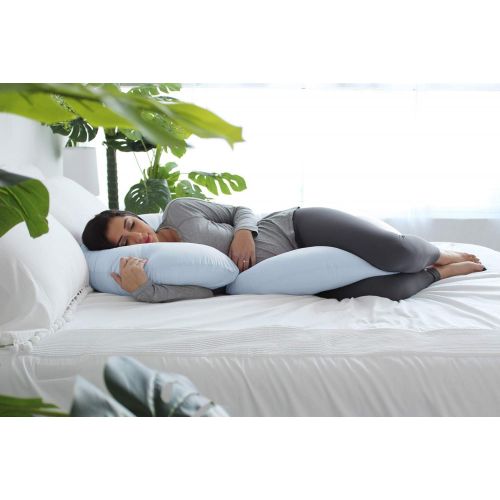  [아마존베스트]PharMeDoc Pregnancy Pillow with Jersey Cover, C Shaped Full Body Pillow (Light Blue)