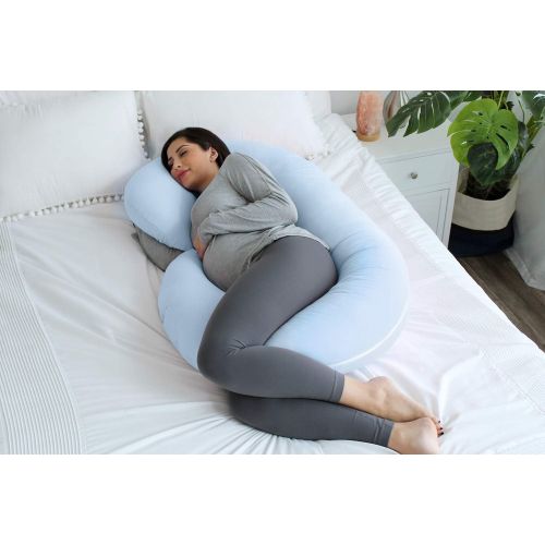  [아마존베스트]PharMeDoc Pregnancy Pillow with Jersey Cover, C Shaped Full Body Pillow (Light Blue)