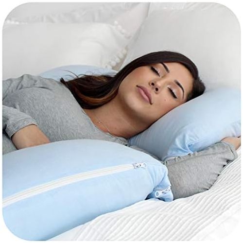  [아마존베스트]PharMeDoc Pregnancy Body Pillow Cover - Replacement U Shaped Body Pillow - Detachable Extension - Cover Only - Available in Grey, Light Blue, Light Pink, Stars