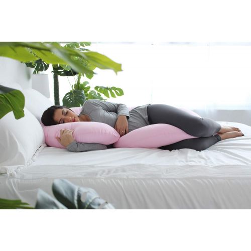  PharMeDoc Pregnancy Pillow with Jersey Cover, C Shaped Full Body Pillow - Available in Grey, Blue, Pink, Mint Green