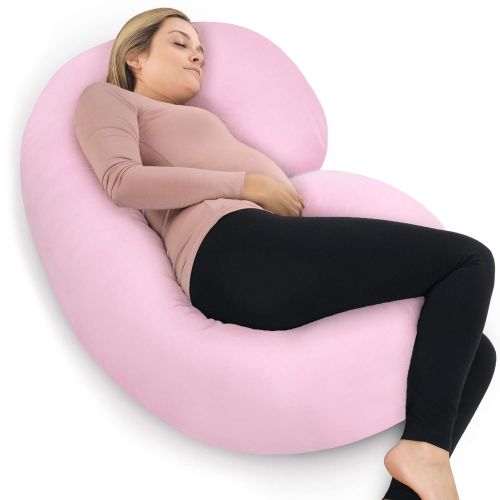  PharMeDoc Pregnancy Pillow with Jersey Cover, C Shaped Full Body Pillow - Available in Grey, Blue, Pink, Mint Green