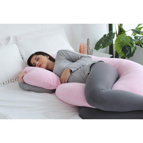  PharMeDoc Pregnancy Pillow with Jersey Cover, C Shaped Full Body Pillow - Available in Grey, Blue, Pink, Mint Green