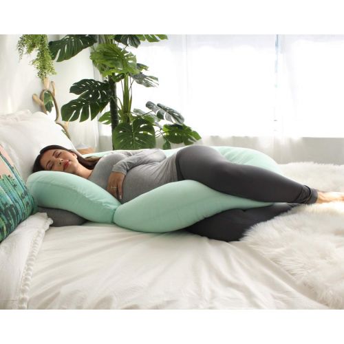  PharMeDoc Pregnancy Pillow with Jersey Cover, C Shaped Full Body Pillow - Available in Grey, Blue, Pink, Mint Green