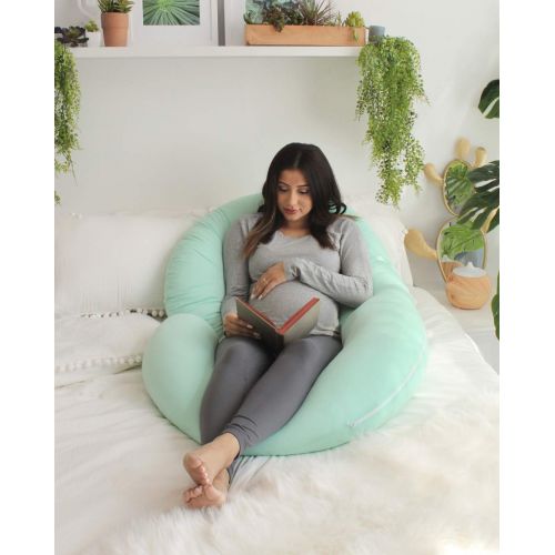  PharMeDoc Pregnancy Pillow with Jersey Cover, C Shaped Full Body Pillow - Available in Grey, Blue, Pink, Mint Green