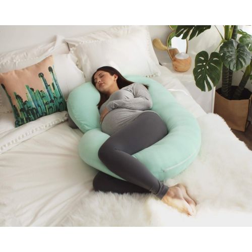  PharMeDoc Pregnancy Pillow with Jersey Cover, C Shaped Full Body Pillow - Available in Grey, Blue, Pink, Mint Green