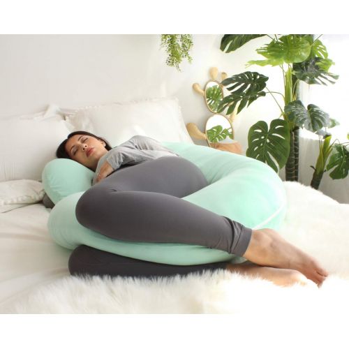  PharMeDoc Pregnancy Pillow with Jersey Cover, C Shaped Full Body Pillow - Available in Grey, Blue, Pink, Mint Green