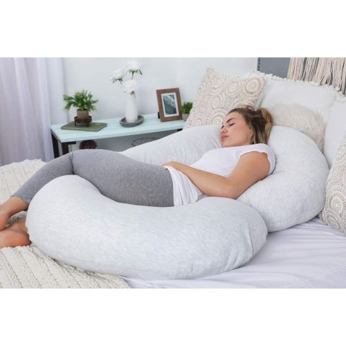  PharMeDoc Pregnancy Pillow with Jersey Cover, C Shaped Full Body Pillow - Available in Grey, Blue, Pink, Mint Green