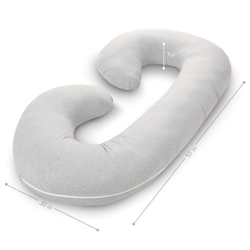  PharMeDoc Pregnancy Pillow with Jersey Cover, C Shaped Full Body Pillow - Available in Grey, Blue, Pink, Mint Green