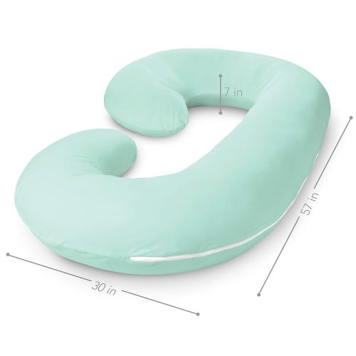  PharMeDoc Pregnancy Pillow with Jersey Cover, C Shaped Full Body Pillow - Available in Grey, Blue, Pink, Mint Green