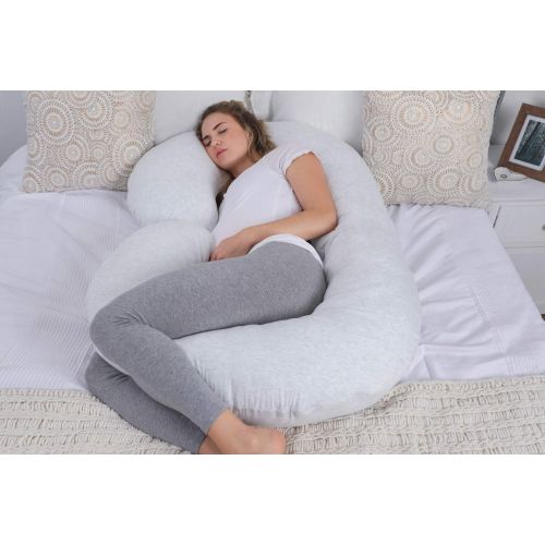  PharMeDoc Pregnancy Pillow with Jersey Cover, C Shaped Full Body Pillow - Available in Grey, Blue, Pink, Mint Green