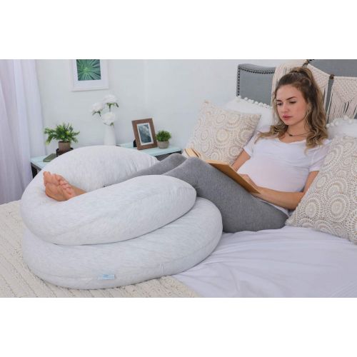  PharMeDoc Pregnancy Pillow with Jersey Cover, C Shaped Full Body Pillow - Available in Grey, Blue, Pink, Mint Green