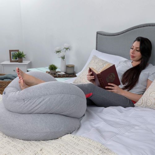  PharMeDoc Pregnancy Pillow with Jersey Cover, C Shaped Full Body Pillow - Available in Grey, Blue, Pink, Mint Green