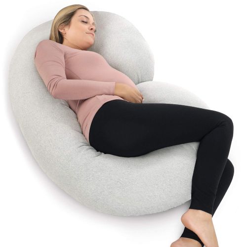  PharMeDoc Pregnancy Pillow with Jersey Cover, C Shaped Full Body Pillow - Available in Grey, Blue, Pink, Mint Green