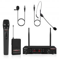 Phenyx Pro VHF Wireless Microphone System, 1 Handheld Mic 1 Headset Mic 1 Lapel Mic 1 Bodypack Combo, Reliable Performance, Fixed Frequency, Ideal for Church, Presentation, Public